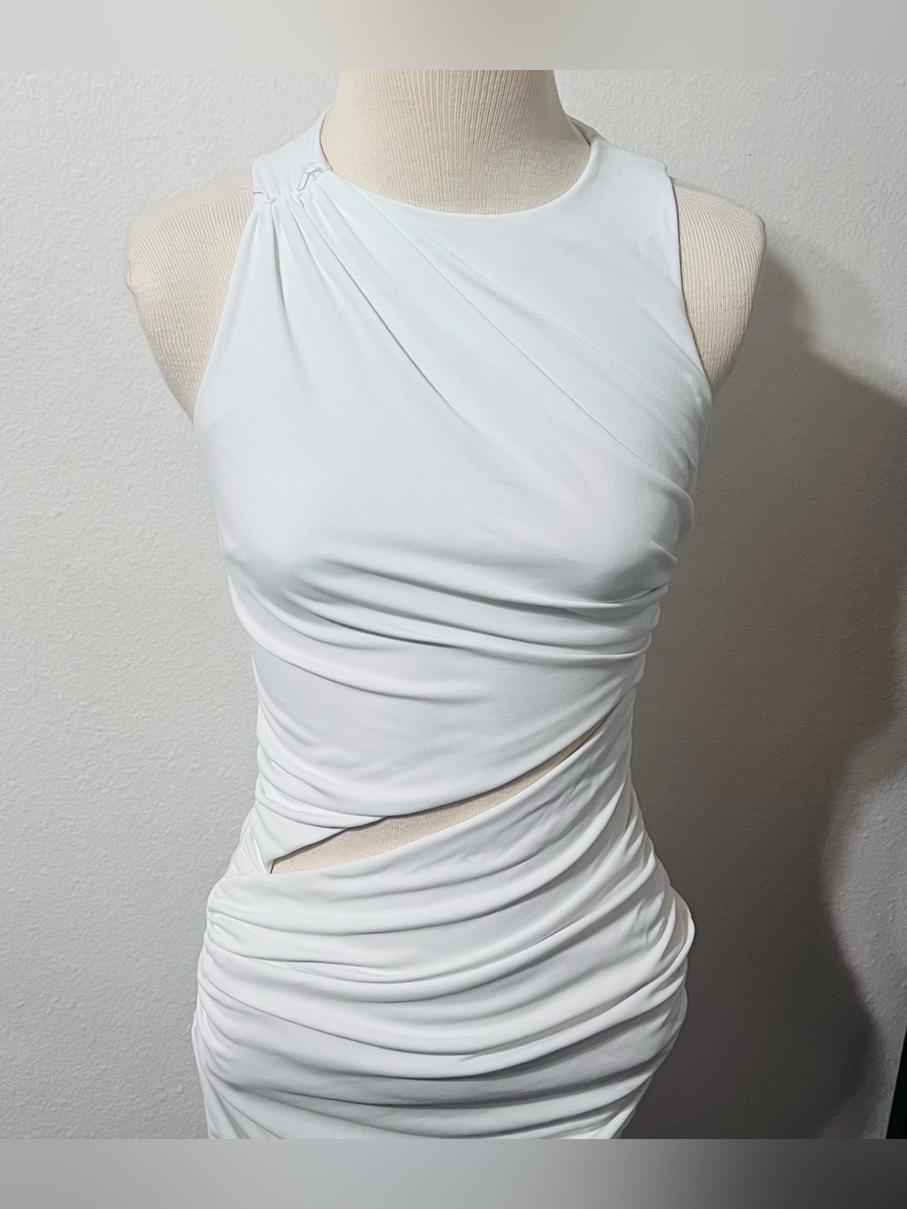 Zara White Asymmetrical Cutout Ruched Dress